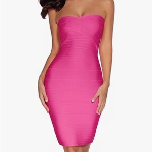 Houstil Bandage Bodycon Dress Size 6 Hot Pink Strapless Party Cocktail Date